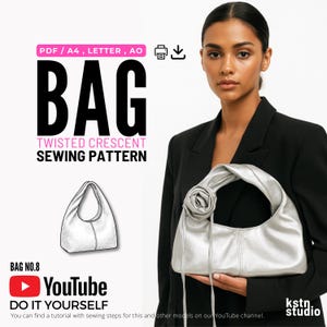 Patron de couture de sac en forme de croissant : un sac à main adapté aux débutants (téléchargement PDF) Tutoriel vidéo de couture