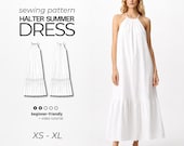 Halter Maxi Dress Sewing Pattern PDF | Easy Beginner Sundress | Summer Style XS-XL +  Video Tutorial