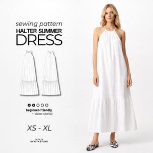 Mönster för halterneckklänning i PDF-format | Enkel sommarklänning för nybörjare | Sommarmodell XS-XL + videohandledning