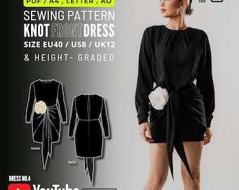 Open Back Knot Front Dress Sewing Pattern: EU40 US8 UK12 (PDF Pattern)