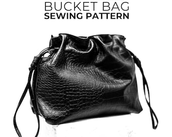 Drawstring Bucket Bag Sewing Pattern PDF Leather Purse Tutorial Shoulder Strap