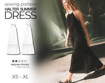 Halter Maxi Dress Sewing Pattern PDF | Boho Linen Summer Style | DIY Sundress