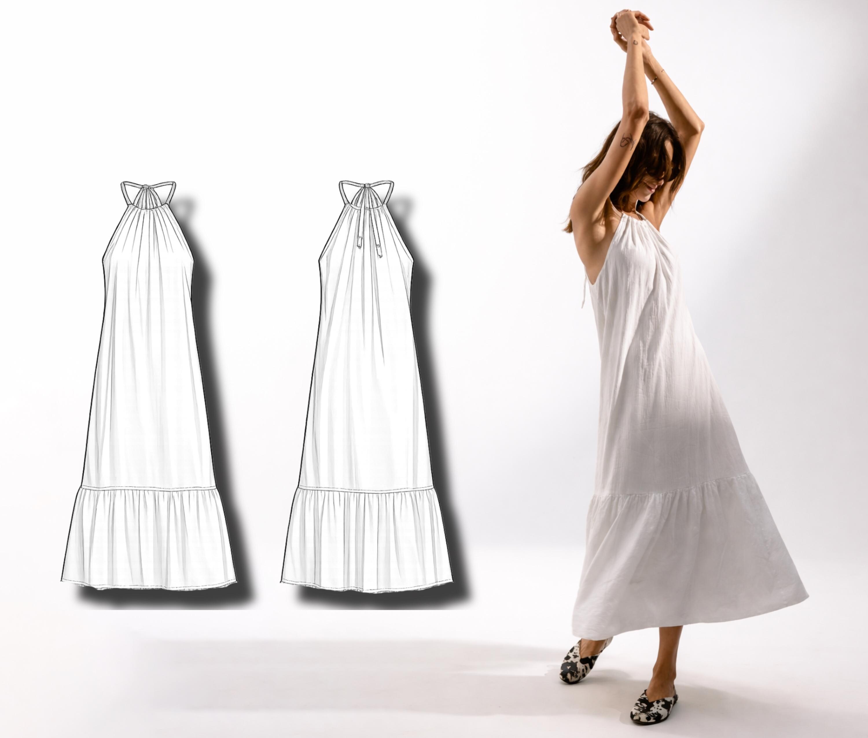 Halter Maxi Dress Sewing Pattern PDF | Easy Beginner Sundress | Summer ...