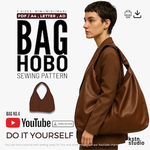 DIY Hobo Bag Schnittmuster - 3 Größen, gefütterte Tragetasche mit Magnetverschluss, druckbare PDF für Anfänger