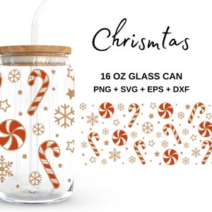 Buon Natale - Lattina di vetro da 16 once in formato SVG, Libbey Glass Can Wrap, File in formato SVG per Cricut & Silhouette Cameo, Vetreria in formato SVG