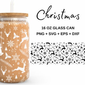 White Christmas pattern - 16oz Glass Can svg, Libbey Glass Can Wrap, svg Files for Cricut & Silhouette Cameo, Glassware svg