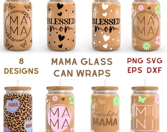 Mom Bundle - 16oz Glass Can svg, Libbey Glass Can Wrap, svg Files for Cricut & Silhouette Cameo, Glassware svg