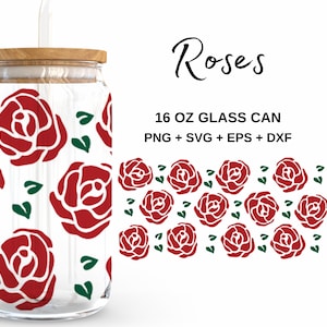 Roses - 16oz Glass Can svg, Libbey Glass Can Wrap, svg Files for Cricut & Silhouette Cameo, Glassware svg