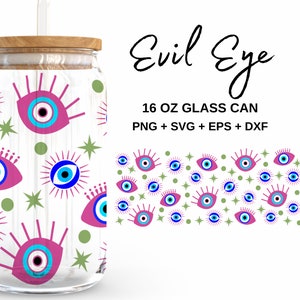 Pink Evil Eye - 16 Unzen Glasdose svg, Libbey Glasdose wickeln, svg-Dateien für Cricut & Silhouette Cameo, Glassware svg