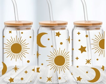 Sun and Moon  - 16oz Glass Can svg, Libbey Glass Can Wrap, svg Files for Cricut & Silhouette Cameo, Glassware svg