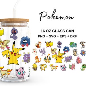 Pokemon - 16oz Glass Can svg, Libbey Glass Can Wrap, svg Files for Cricut & Silhouette Cameo, Glassware svg