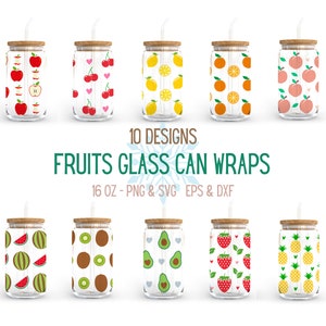 Pacchetto di frutta - lattina di vetro da 16 once svg, involucro per lattina di vetro Libbey, file svg per Cricut e Silhouette Cameo, articoli in vetro svg
