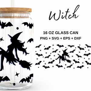 Strega - Lattina di vetro da 16 once in formato SVG, Libbey Glass Can Wrap, File in formato SVG per Cricut e Silhouette Cameo, Vetreria in formato SVG