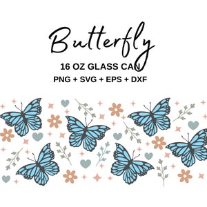 Boho Butterfly - 16oz Glass Can Svg, Libbey Glass Can Wrap, Svg Files ...