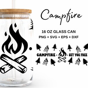 Lagerfeuer - 16 Unzen Glasdose svg, Libbey Glass Can Wrap, svg-Dateien für Cricut & Silhouette Cameo, Glassware svg