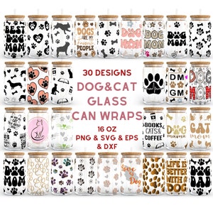 Dog - Cat Glass Can Bundle - 16oz Glass Can svg, Libbey Glass Can Wrap, svg Files for Cricut & Silhouette Cameo, Glassware svg