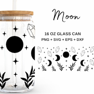 Moon Phase - 16oz Glass Can svg, Libbey Glass Can Wrap, svg Files for Cricut & Silhouette Cameo, Glassware svg