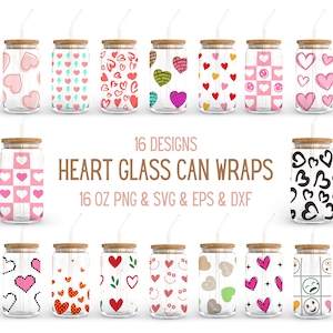 Herz Bundle - 16 Unzen Glasdose svg, Libbey Glass Can Wrap, svg-Dateien für Cricut & Silhouette Cameo, Glassware svg