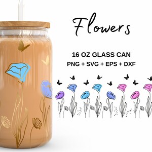 Gold Wildflowers - 16oz Glass Can svg, Libbey Glass Can Wrap, svg Files for Cricut & Silhouette Cameo, Glassware svg