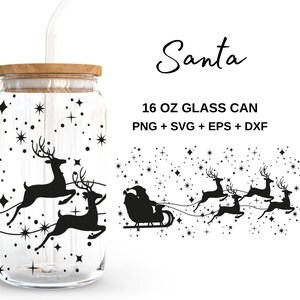 Santa - 16oz Glass Can svg, Libbey Glass Can Wrap, svg Files for Cricut & Silhouette Cameo, Glassware svg