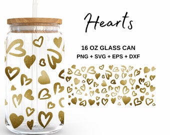 Heart - 16oz Glass Can svg, Libbey Glass Can Wrap, svg Files for Cricut & Silhouette Cameo, Glassware svg