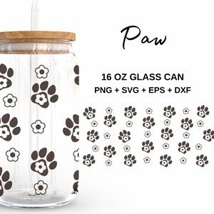 Pfote - 16 Unzen Glasdose svg, Libbey Glass Can Wrap, svg-Dateien für Cricut & Silhouette Cameo, Glassware svg