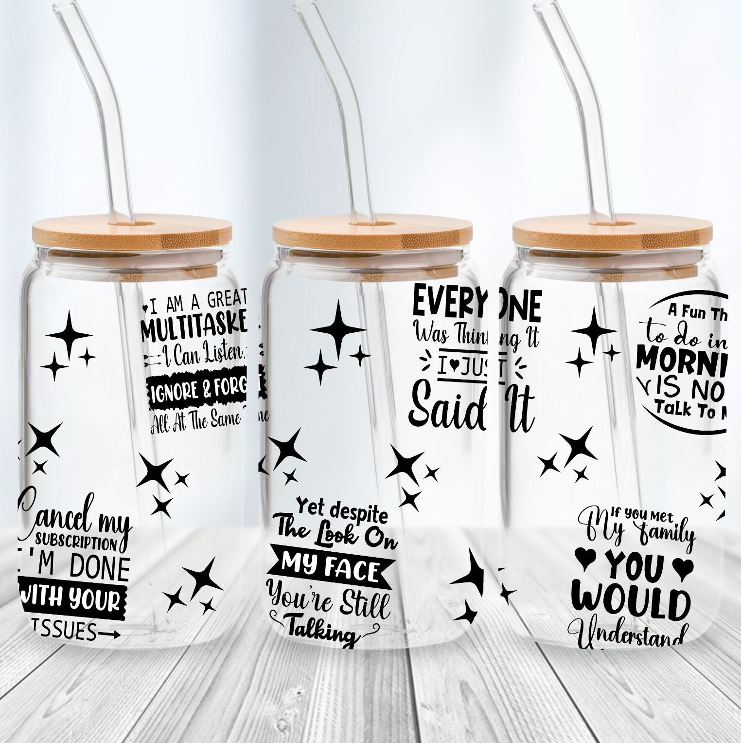 Sarcastic Quotes 16oz Glass Can Svg, Libbey Glass Can Wrap, Svg Files
