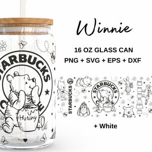 Winnie - 16oz Glass Can svg, Libbey Glass Can Wrap, svg Files for Cricut & Silhouette Cameo, Glassware svg