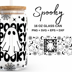 Spooky - 16 oz canette de verre svg, emballage de boîte de conserve en verre Libbey, fichiers svg pour Cricut & camée silhouette, verrerie svg