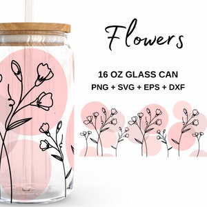 Boho Blumen - 16 Unzen Glasdose svg, Libbey Glass Can Wrap, svg-Dateien für Cricut & Silhouette Cameo, Glassware svg