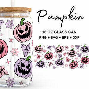 Cute pumpkin - 16oz Glass Can svg, Libbey Glass Can Wrap, svg Files for Cricut & Silhouette Cameo, Glassware svg