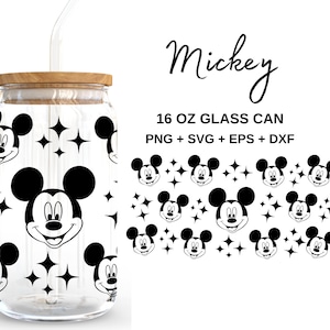Mickey - 16 Unzen Glasdose svg, Libbey Glass Can Wrap, svg-Dateien für Cricut & Silhouette Cameo, Glassware svg