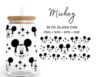 Mickey - 16oz Glass Can svg, Libbey Glass Can Wrap, svg Files for Cricut & Silhouette Cameo, Glassware svg