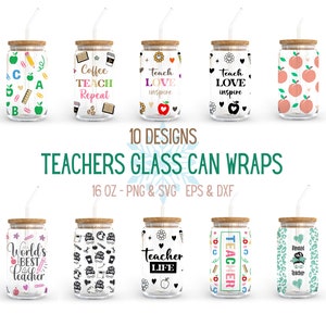 Teachers Glass can wrap - 16oz Glass Can svg, Libbey Glass Can Wrap, svg Files for Cricut & Silhouette Cameo, Glassware svg