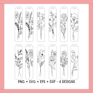 Marcador SVG - Modelo de marcador SVG, Pacote SVG de flores, Marcador de flores svg, Book Lover Cricut, Cameo Silhouette