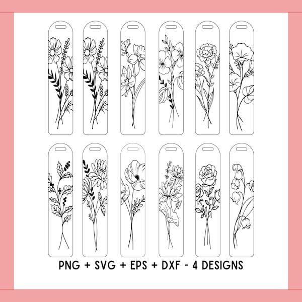 Bookmark SVG - Bookmark Template SVG, Flowers SVG bundle, Flowers Bookmark svg, Book Lover Cricut, Cameo Silhouette