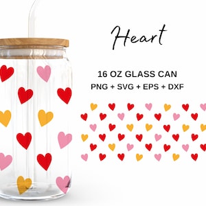 Buntes Herz - 16 Unzen Glasdose svg, Libbey Glass Can Wrap, svg-Dateien für Cricut & Silhouette Cameo, Glassware svg