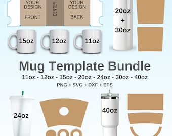 11oz 12oz 15oz Mug Template Bundle, Full Wrap Template, Mug Full Wrap template, Sublimation Mug Template, Full Wrap mug, Cricut Mug Press