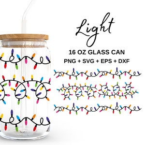 Christmas Light - 16oz Glass Can svg, Libbey Glass Can Wrap, svg Files for Cricut & Silhouette Cameo, Glassware svg