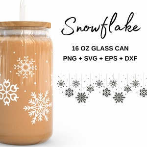 Weihnachten weiße Schneeflocke - 16 Unzen Glasdose svg, Libbey Glass Can Wrap, svg-Dateien für Cricut & Silhouette Cameo, Glassware svg