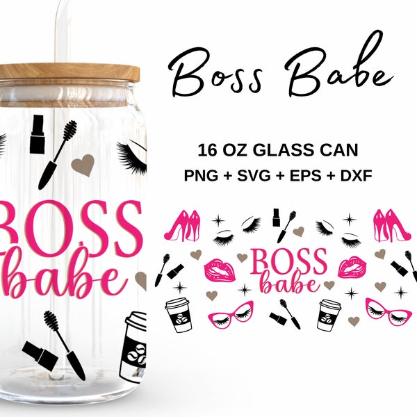 Boss Babe - 16oz Glass Can svg, Libbey Glass Can Wrap, svg Files for Cricut & Silhouette Cameo, Glassware svg