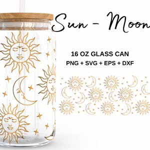 Sun and Moon - 16oz Glass Can svg, Libbey Glass Can Wrap, svg Files for Cricut & Silhouette Cameo, Glassware svg