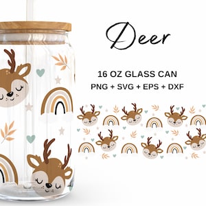 Baby Deer - 16oz Glass Can svg, Libbey Glass Can Wrap, svg Files for Cricut & Silhouette Cameo, Glassware svg