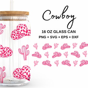 Cowgirl - 16 Unzen Glasdose svg, Libbey Glass Can Wrap, svg-Dateien für Cricut & Silhouette Cameo, Glassware svg