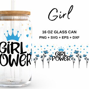 Frauenpower - 16 Unzen Glasdose svg, Libbey Glass Can Wrap, svg-Dateien für Cricut & Silhouette Cameo, Glassware svg