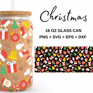 Christmas pattern - 16oz Glass Can svg, Libbey Glass Can Wrap, svg Files for Cricut & Silhouette Cameo, Glassware svg