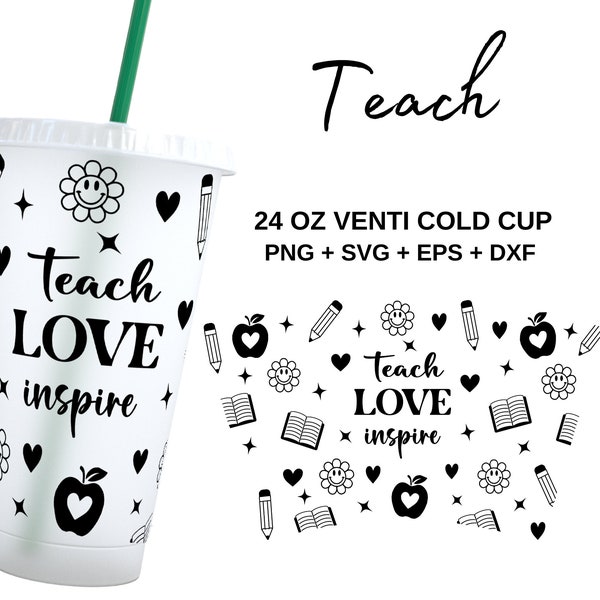 Leren liefde inspireren SVG - 24oz Venti Cold Cup Svg, Cold Cup Wrap, svg-bestanden voor Cricut & Silhouette Cameo