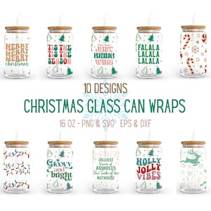 Weihnachten Glasdosenverpackung - 16 Unzen Glasdosen svg, Libbey Glass Can Wrap, svg-Dateien für Cricut & Silhouette Cameo, Glassware svg