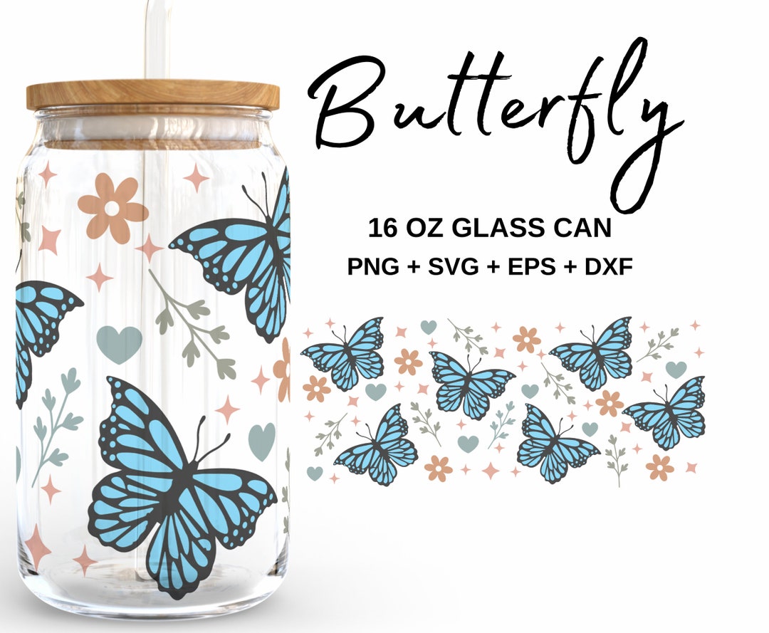 Boho Butterfly - 16oz Glass Can Svg, Libbey Glass Can Wrap, Svg Files ...