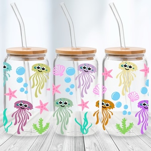 Jellyfish - 16oz Glass Can svg, Libbey Glass Can Wrap, svg Files for Cricut & Silhouette Cameo, Glassware svg